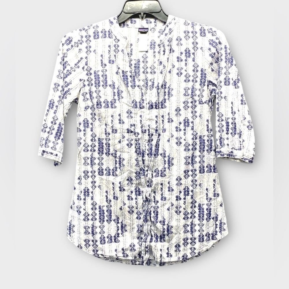 Patagonia White and Blue Blouse